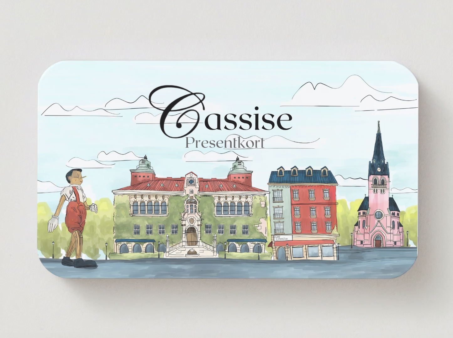 cassise presentkort mot en vit bakgrund